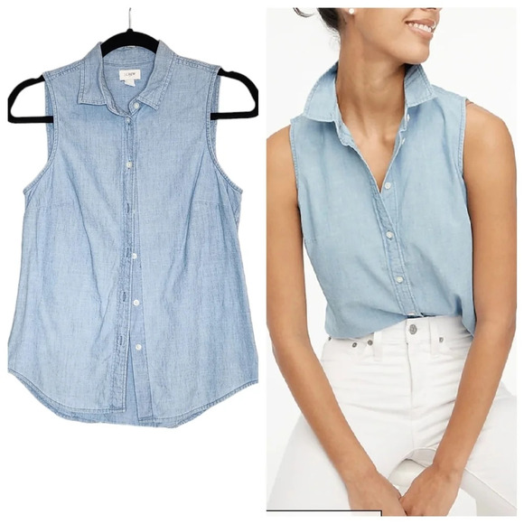 J. Crew Factory Tops - J. Crew Chambray button-up shirt in signature fit. Sleeveless.  Size XS